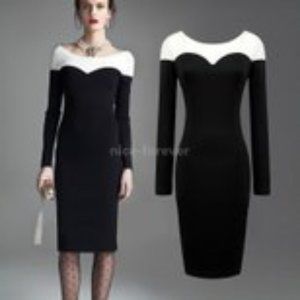 HOST PICK!!  !Long Sleeve Black White Colorblock Jersey Pencil Dress Fits Large